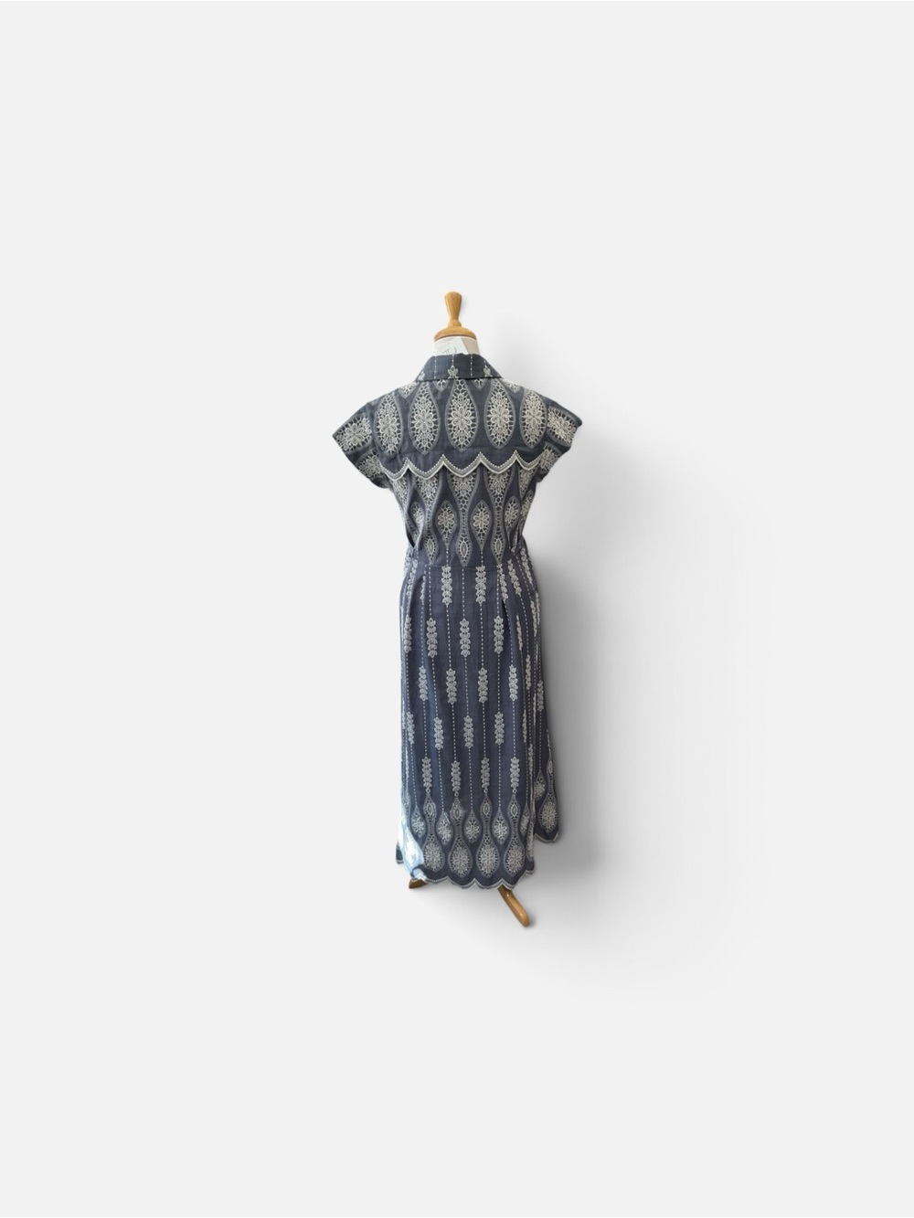 Gigio Embroidered Navy Midi Zipper Dress - Picture 2 of 3